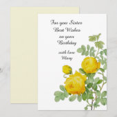 妹の誕生日におすすめの黄色いバラのフラットカード (正面/裏面)