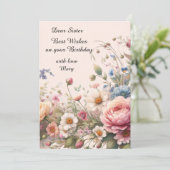 妹の誕生日用ピンクの花のフラットカード (スタンド正面)