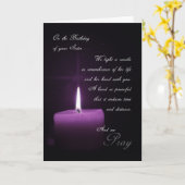 妹の誕生日紫のロウソクの追悼 カード (黄色い花)