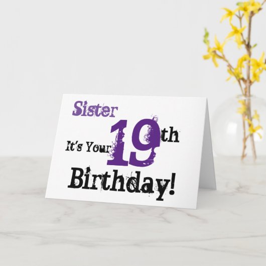 妹の19番目の誕生日の挨拶は黒、紫。 カード (黄色い花)