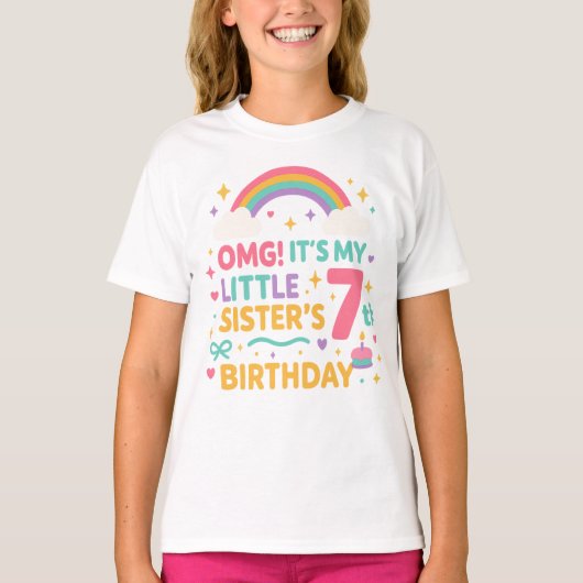 妹の7歳の誕生日おめでとう! レインボー Tシャツ (正面)