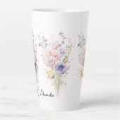 妹へのペーストルカラーの野の花束ギフト 名前入り カフェラテマグ (正面)