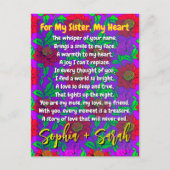 妹クールのための詩 | パーソナライズされたフローラ ポストカード (正面)