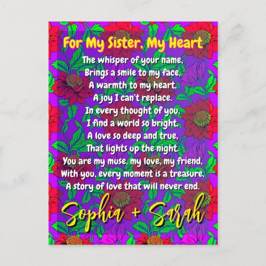 妹クールのための詩 | パーソナライズされたフローラ ポストカード (正面)