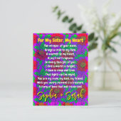 妹クールのための詩 | パーソナライズされたフローラ ポストカード (スタンド正面)