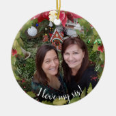 妹Iが私の姉を愛する2写真クリスマスグリーン セラミックオーナメント (正面)