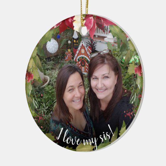 妹Iが私の姉を愛する2写真クリスマスグリーン セラミックオーナメント (左)