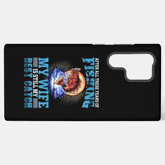 妻おもしろいがキャッチしているフィッシ最高のャー夫引用文 SAMSUNG GALAXYケース (裏面横)