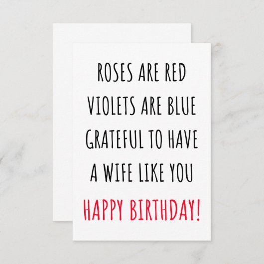 妻おもしろいを願うハッピーバースデーカード サンキューカード (正面/裏面)