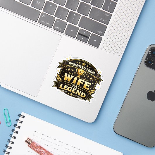妻から伝説へ昇進 おもしろ離婚ステッカー シール (ノートパソコンとiPhone)