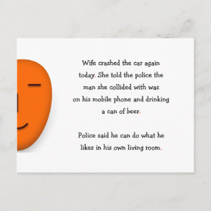 妻が車をクラッシュ警察のユーモアのジョークおもしろいをLOLに語った ポストカード