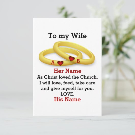 妻に彼女のカップルのリング結婚モノグラムのために カード (スタンド正面)