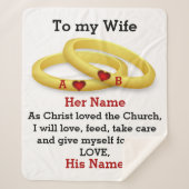 妻に彼女のカップルのリング結婚モノグラムのために シェルパブランケット (正面)