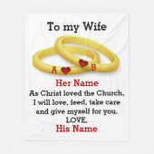 妻に彼女のカップルのリング結婚モノグラムのために フリースブランケット (正面)