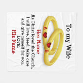 妻に彼女のカップルのリング結婚モノグラムのために フリースブランケット (正面(横))