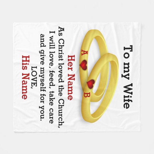 妻に彼女のカップルのリング結婚モノグラムのために フリースブランケット (正面(横))