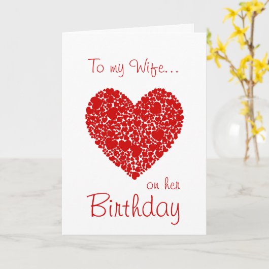 妻に誕生日赤いハートロマンチック カード (黄色い花)