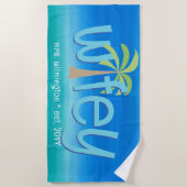 妻のためのパームツリーオーシャンブルーグリーンウェディングギフト ビーチタオル (正面)