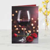 妻のためのワインとバラの誕生日 カード (黄色い花)