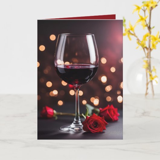 妻のためのワインとバラの誕生日 カード (黄色い花)