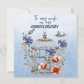 妻のアニバーサリーブルーとオレンジポピズバーケージ ノートカード (正面)