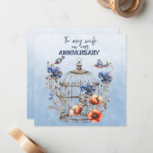 妻のアニバーサリーブルーとオレンジポピズバーケージ ノートカード (正面/裏面インサイチュ)