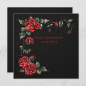 妻のアニバーサリーレッドローゼフレームオンブラック ノートカード (正面/裏面)