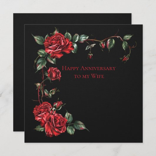 妻のアニバーサリーレッドローゼフレームオンブラック ノートカード (正面/裏面)