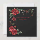 妻のアニバーサリーレッドローゼフレームオンブラック ノートカード (正面)