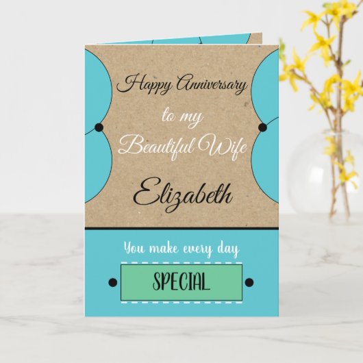 妻のアニバーサリー毎日は特別な青の素朴である カード (黄色い花)