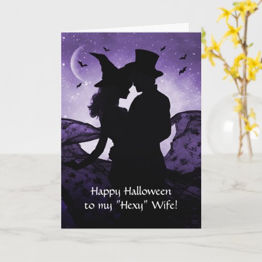 妻のハッピーハローウィンとロマンチックなカップル カード (黄色い花)