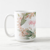 妻のマグのための結婚リングや輪を持つ美しい花模様 コーヒーマグカップ (左)