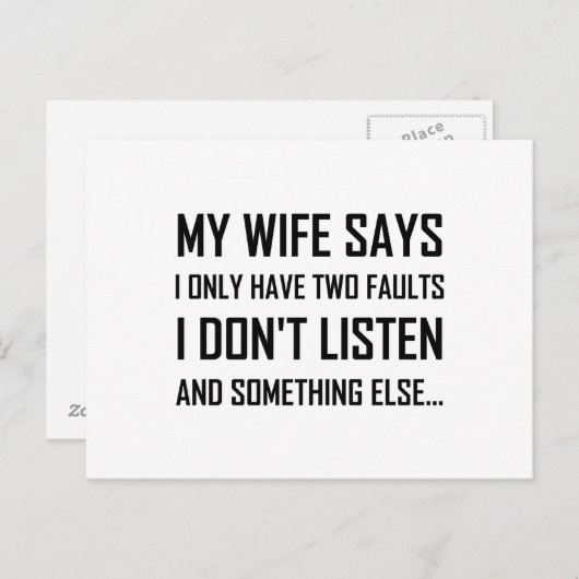妻の夫の二つの欠点は聞おもしろいない ポストカード (正面/裏面)