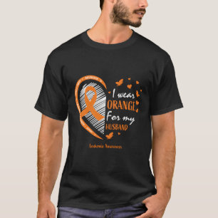 妻の女性I衣服オレンジ夫の白血病A Tシャツ