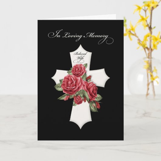 妻の宗教的悔やみや弔慰クロスレッドローゼブラック カード (黄色い花)