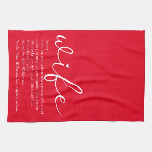 妻の定義スエレガントクリプト愛ハート赤 キッチンタオル (横)