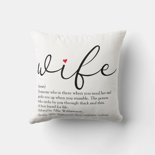 妻の定義 現代のエレガントなスクリプト 個別の名前入り クッション (裏面)