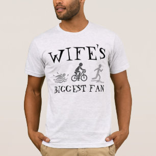 妻の最大のファンがバイクで泳ぐ走トリアスリート Tシャツ