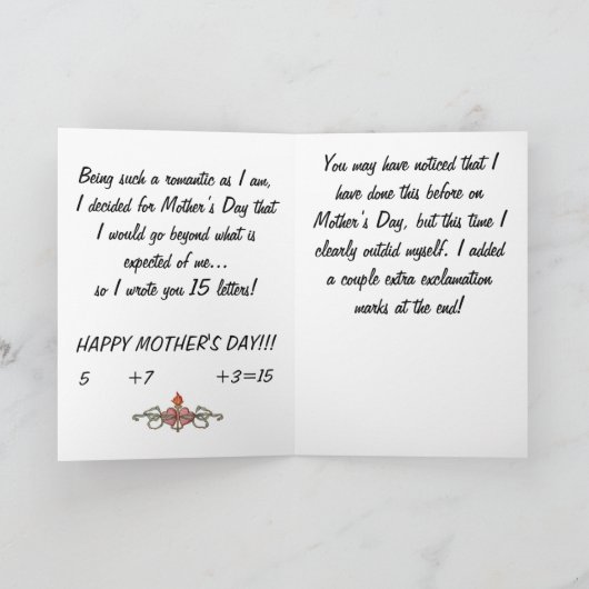 妻の母の日のユーモア カード (内部)