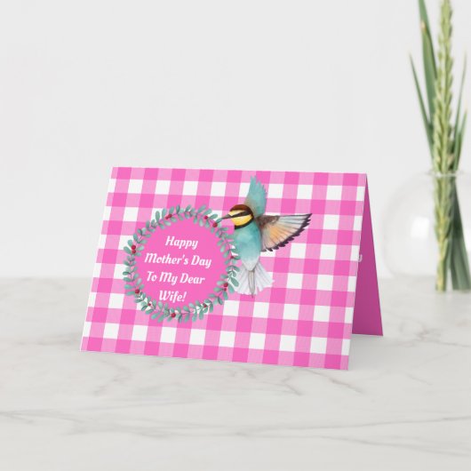 妻の母の日のヴィンテージ水彩鳥カード カード (正面)