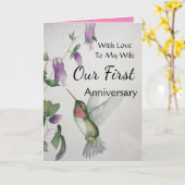 妻の美しい1周年を迎える初めての幸せな記念日 カード (黄色い花)