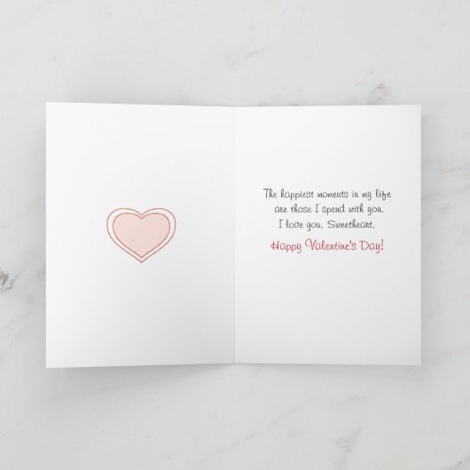 妻の自転車のピンクのウサギのハートのためのバレンタインデー シーズンカード (内部)