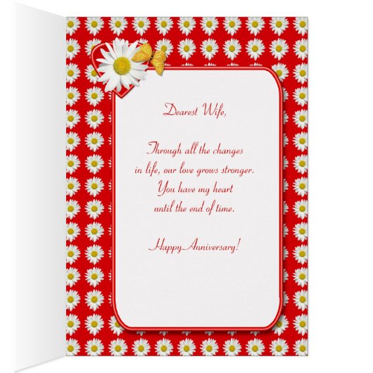 妻の記念日にバレンタインデーのデイジーカード (内側 (右))