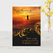妻の記念日結婚にロマンチックな夕日のために カード (黄色い花)