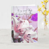 妻の誕生日グリーティングカードとクリームピンクのユリ カード (黄色い花)