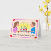 妻の誕生日漫画の風刺漫画カップル カード (黄色い花)