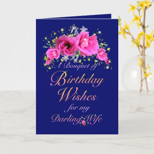 妻の誕生日花束と願い カード (黄色い花)