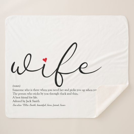 妻の赤い愛のハートエレガントスクリプパーソナライズされたト シェルパブランケット (正面(横))