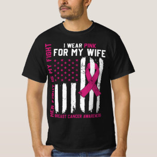 妻の闘病を支える ピンクのリボン 私の闘いも妻の闘い Tシャツ