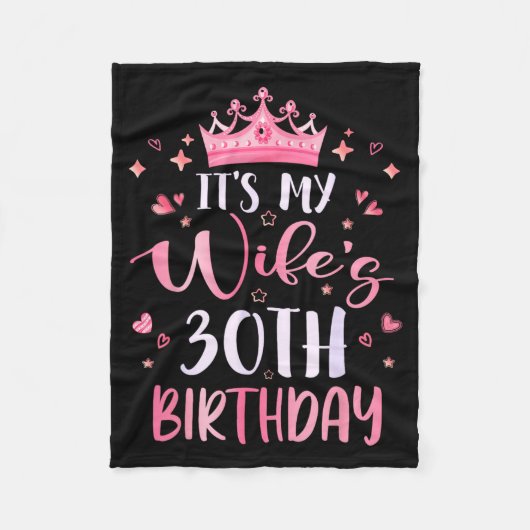 妻の30歳の誕生日 ピンクの幸せな30歳 フリースブランケット (正面)